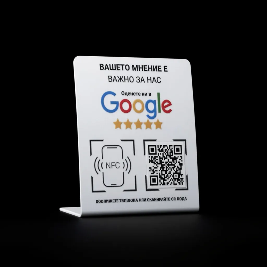 Табела (бяла) Google Review с NFC Tag и QR code BG