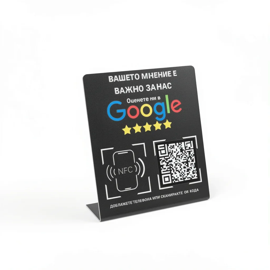 Табела (черна) Google Review с NFC Tag и QR code BG